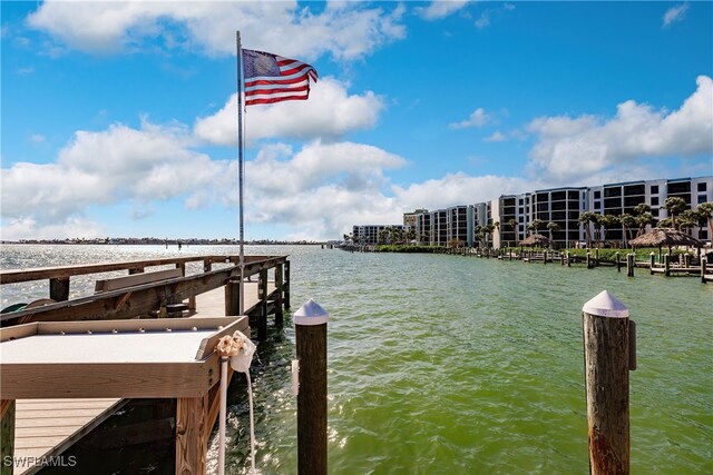 view of dock featuring a water view