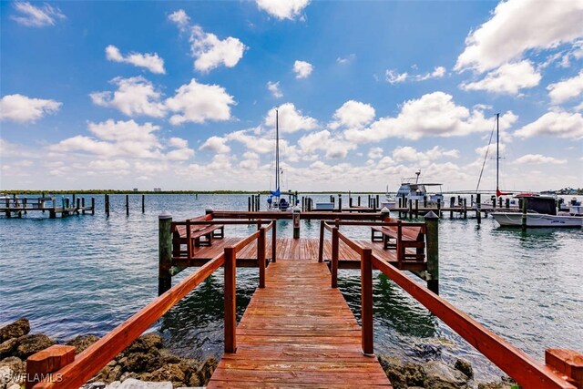 view of dock with a water view