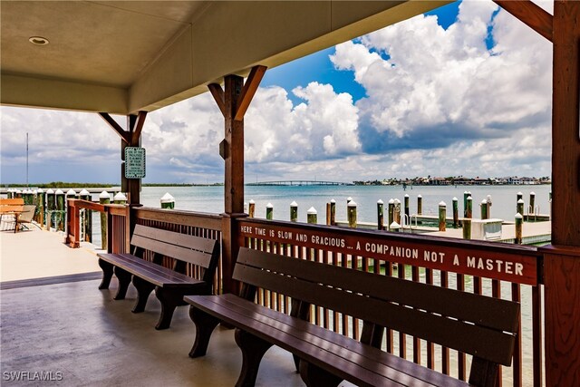 view of dock with a water view