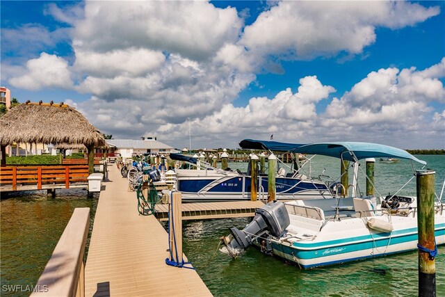 view of dock with a water view