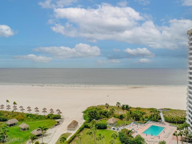 property view of water featuring a view of the beach