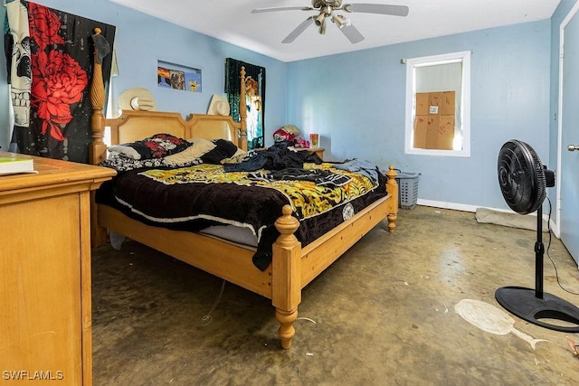 10010 Saint Paul Rd, North Fort Myers, FL 33917 - bedroom with unfinished concrete flooring and a ceiling fan
