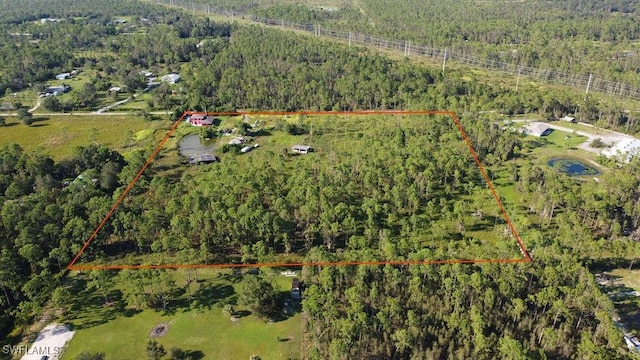 10010 Saint Paul Rd, North Fort Myers, FL 33917 - aerial view of property and surrounding area featuring a heavily wooded area and property parcel outlined