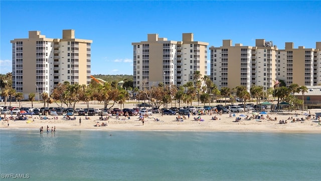 view of water feature featuring a beach view