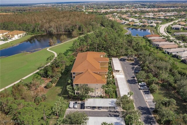 aerial view with a water view