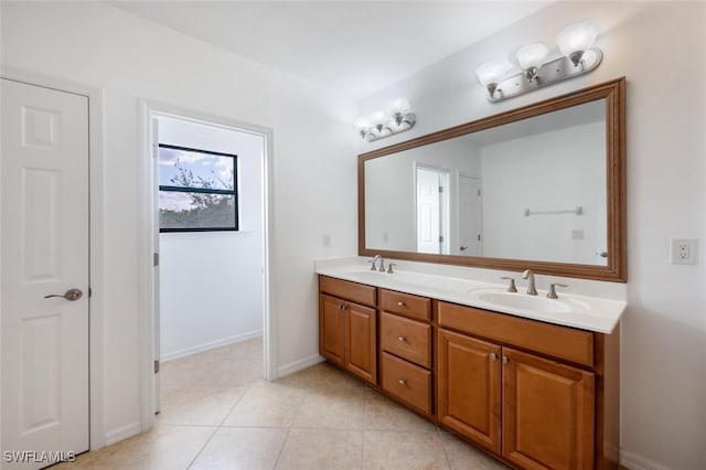 bathroom with tile patterned flooring and vanity