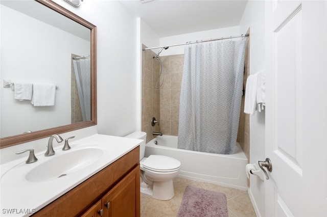 full bathroom with tile patterned floors, vanity, shower / bath combination with curtain, and toilet