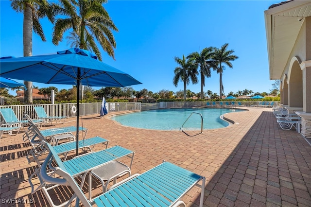 view of pool featuring a patio