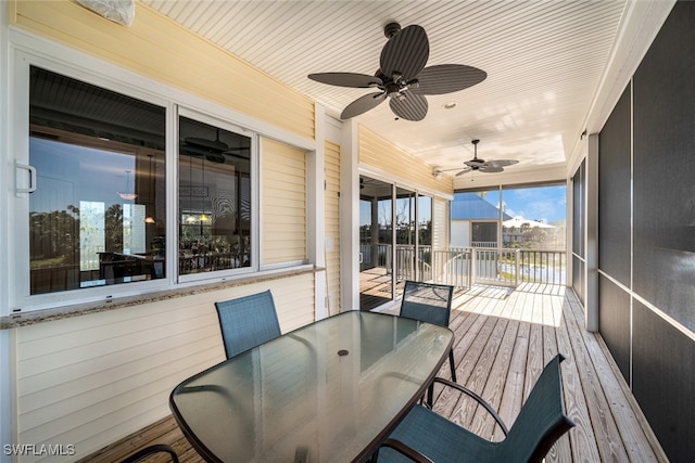 sunroom featuring ceiling fan