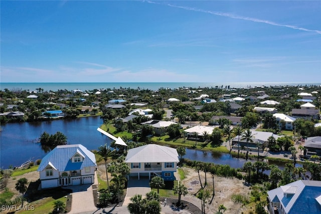 aerial view with a water view