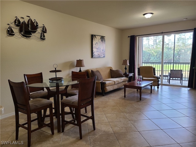 living room featuring light tile patterned floors