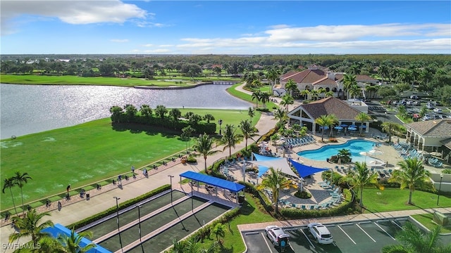 bird's eye view featuring a water view