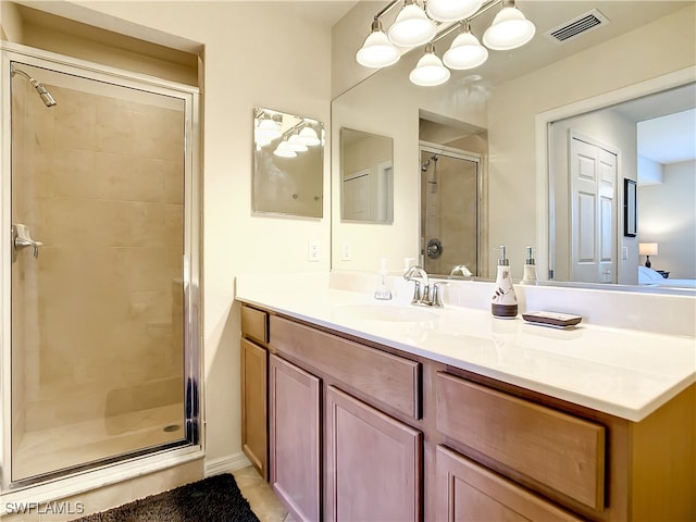 bathroom featuring vanity and walk in shower