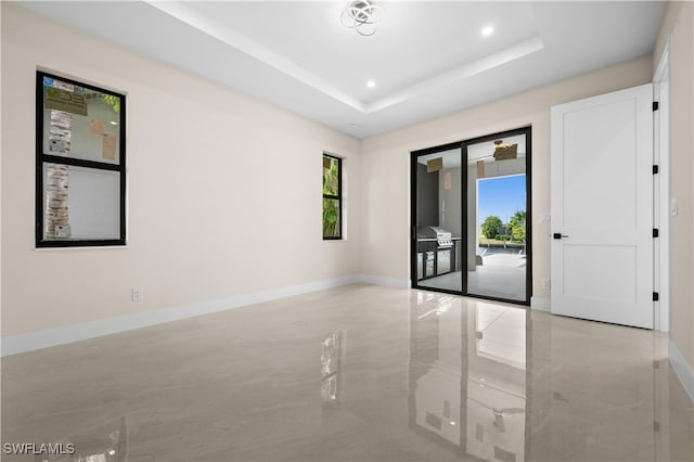 spare room with a raised ceiling