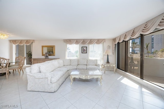 living room with light tile patterned floors