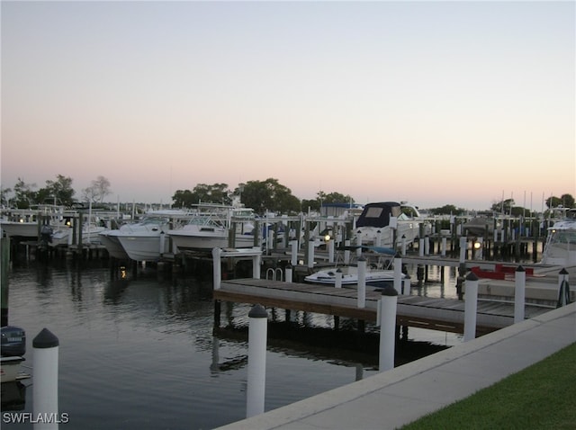 view of dock with a water view