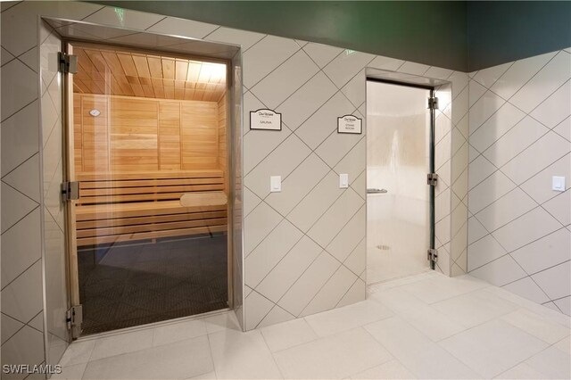 view of sauna / steam room with tile patterned flooring