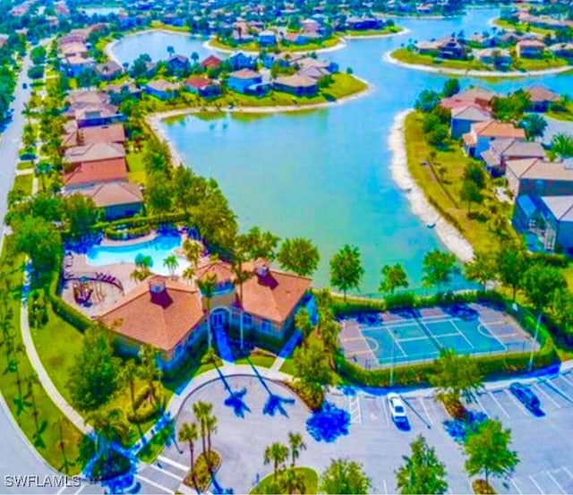 aerial view with a water view