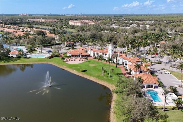 aerial view with a water view