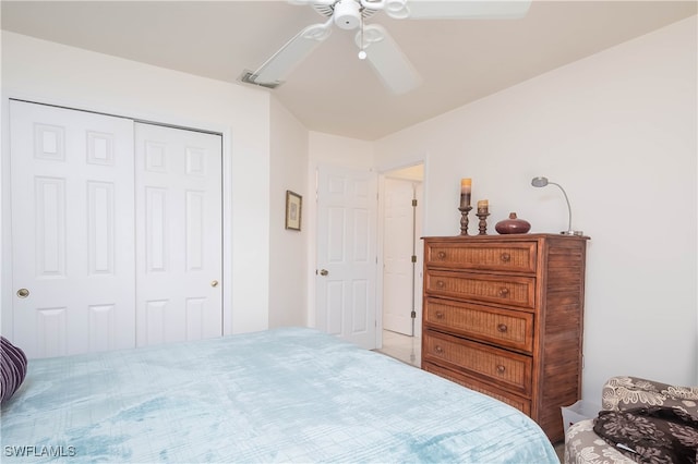 bedroom with a closet and ceiling fan