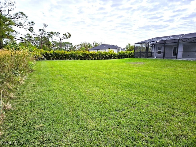 view of yard with a lanai