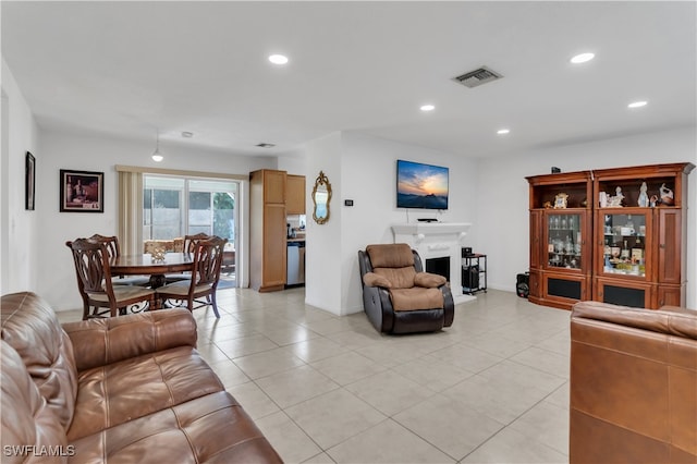 living room featuring light tile patterned floors