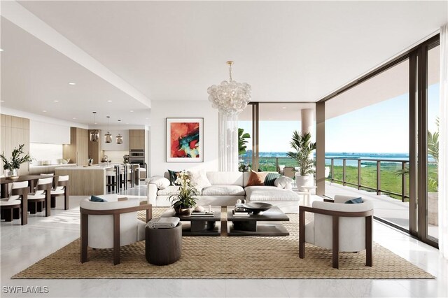 5100 Baybridge Blvd Unit 1601, Estero, FL 33928 - living room featuring a wall of windows and a chandelier