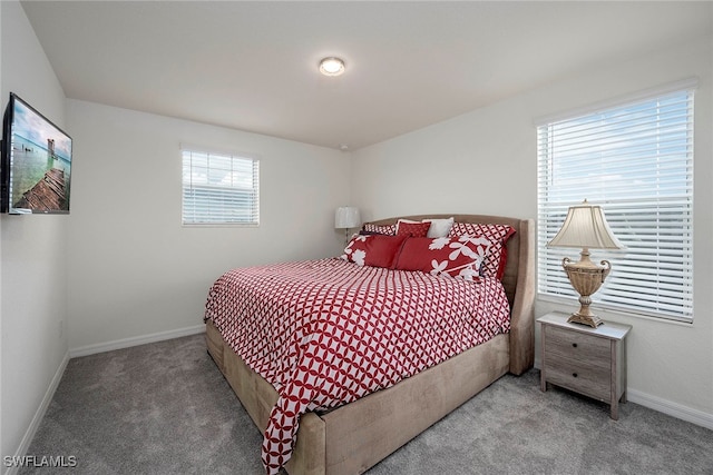 carpeted bedroom featuring multiple windows