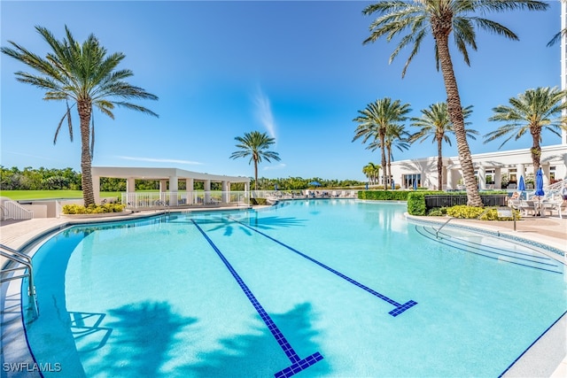 view of swimming pool with a patio area