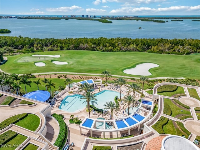 aerial view featuring a water view