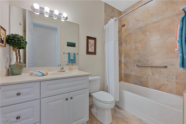 full bathroom featuring tile patterned floors, vanity, toilet, and shower / tub combo with curtain