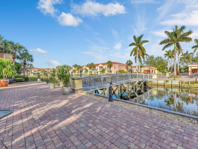 dock area with a water view