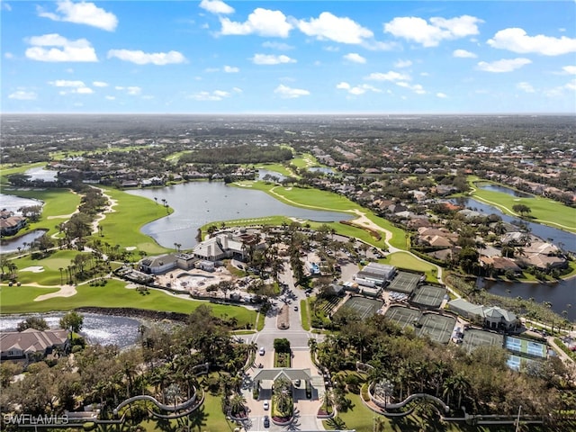 aerial view with a water view