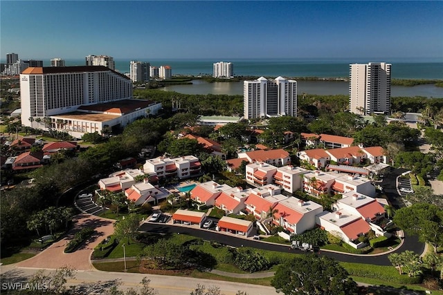 aerial view featuring a water view