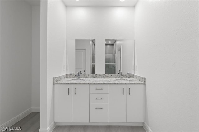 bathroom featuring vanity and wood-type flooring