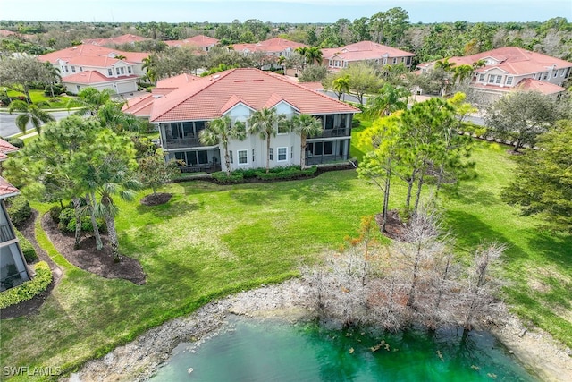 aerial view with a water view