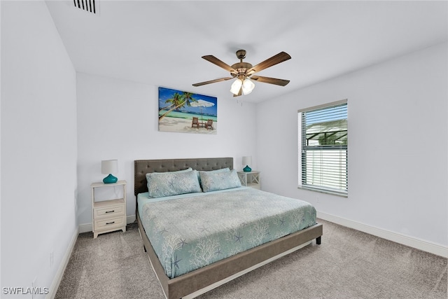 bedroom featuring ceiling fan and carpet flooring