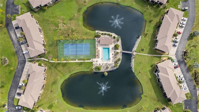 aerial view featuring a water view