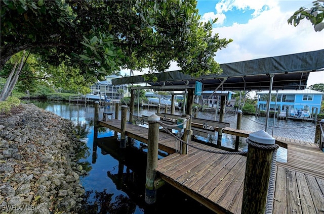 dock area with a water view