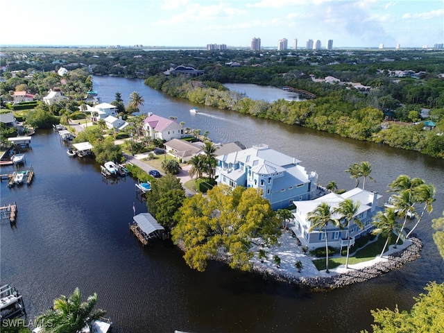 aerial view with a water view