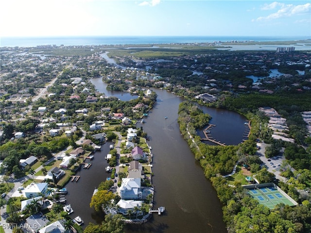 aerial view with a water view