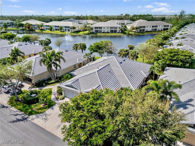 aerial view with a water view