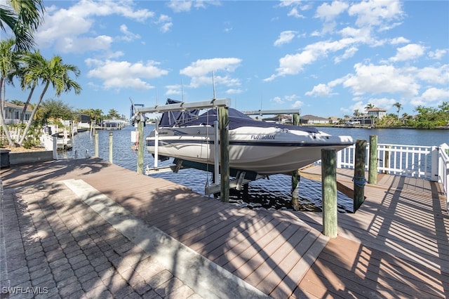 dock area with a water view