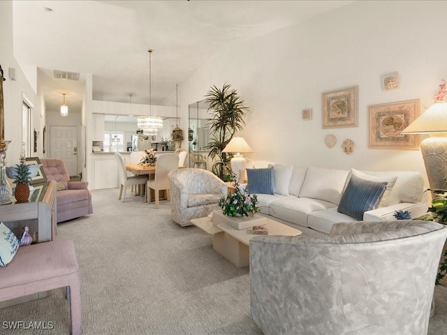 living room featuring light colored carpet