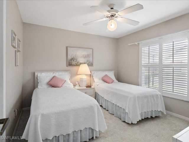 bedroom with carpet floors and ceiling fan