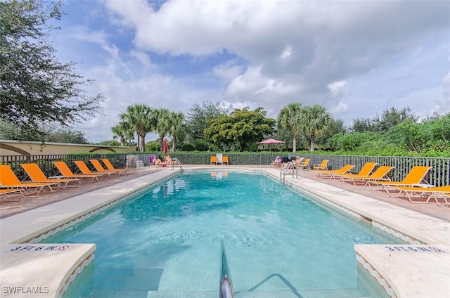 view of swimming pool featuring a patio