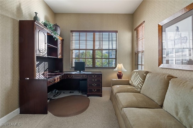 office area featuring light colored carpet and plenty of natural light