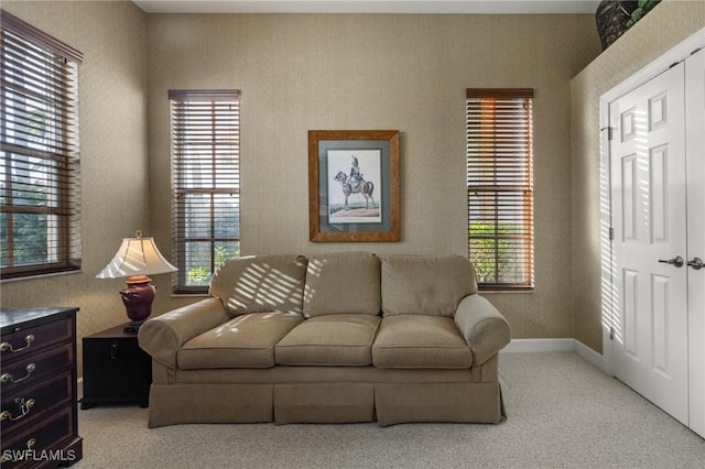 living room with light colored carpet and a healthy amount of sunlight