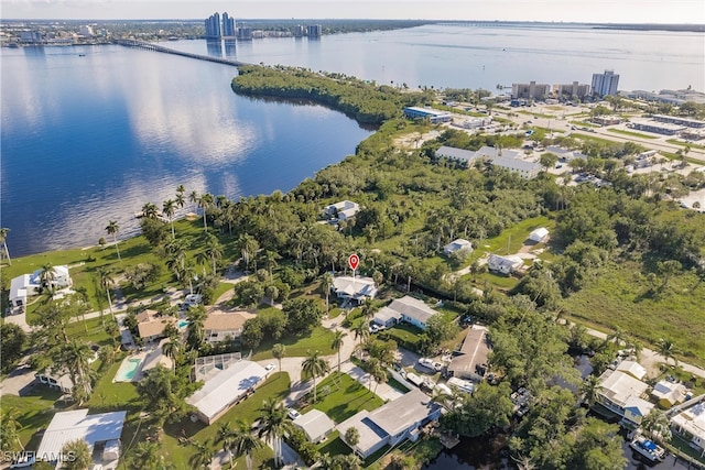 bird's eye view featuring a water view