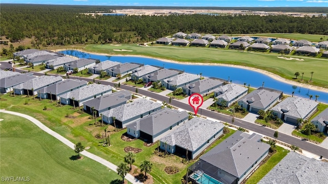 aerial view with a water view